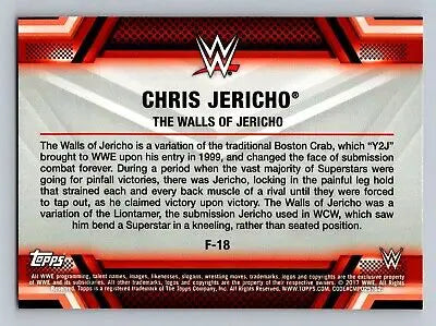 2017 Topps WWE Chris Jericho trading card back showcasing Finishers Signature Moves