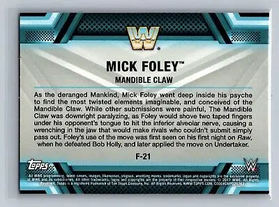 Mick Foley Mandible Claw trading card from 2017 Topps WWE collection flat rate