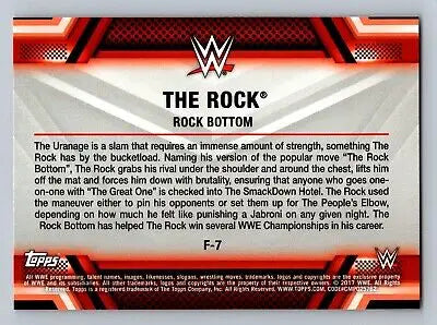 Wrestling card back of 2017 Topps WWE #F-7 The Rock Finishers Moves collectibles