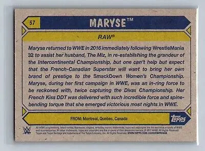 Maryse wrestling card back from 2017 Topps WWE Heritage #57 featuring flat rate shipping