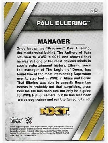 Paul Ellering wrestling card from 2017 Topps WWE NXT Bronze with original gloss