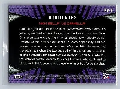 Topps WWE trading card featuring Nikki and Carmella from 2017 Women’s Division Rivalries