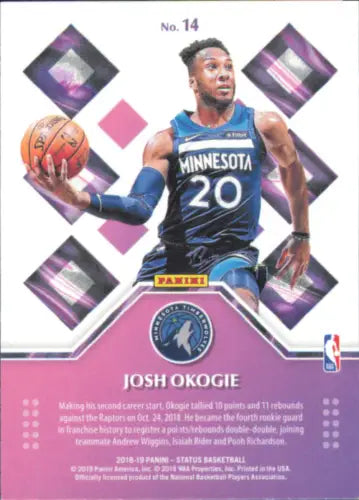 Josh Okogie 2018-19 Panini Status Rookie Credentials Timberwolves Card NM-MT