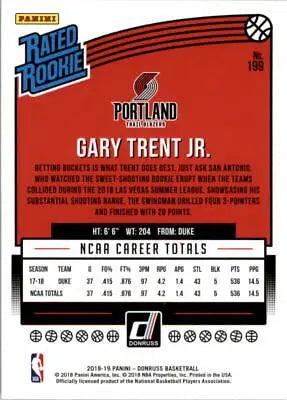 Gary Trent Jr Rookie Portland Trail Blazers Card from 2018-19 Donruss #199 NM-MT