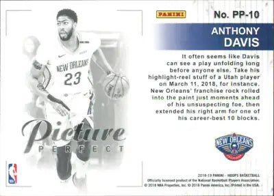 2018-19 Hoops Picture Perfect #10 Anthony Davis New Orleans Pelicans basketball card NM-MT