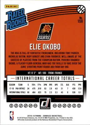 Elie Okobo Rookie Phoenix Suns Basketball Card 2018-19 Donruss #159 NM-MT