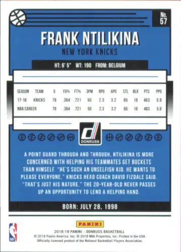 Frank Ntilikina 2018-19 Donruss Holo Green Laser basketball card from New York Knicks