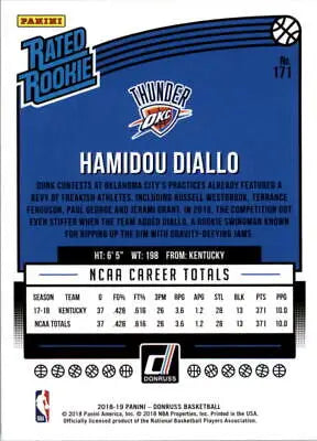 Hamidou Diallo Rookie Card 2018-19 Donruss Oklahoma City Thunder NM-MT