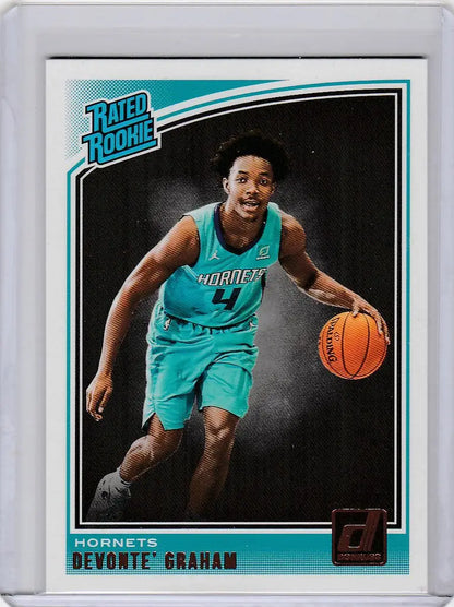 Basketball trading card of Devonte Graham from the Charlotte Hornets in teal uniform