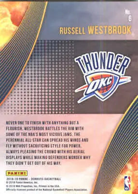 Basketball card back of 2018-19 Donruss Russell Westbrook OKC Thunder NBA NM-MT