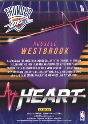 Russell Westbrook basketball card from 2018-19 Donruss All Heart Oklahoma City Thunder