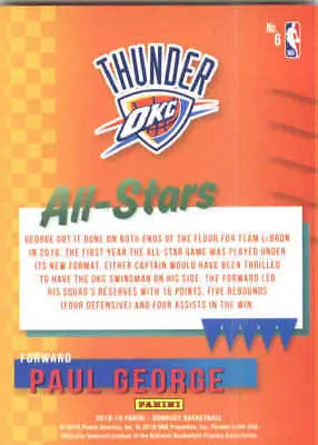 Basketball card back of 2018-19 Donruss All-Stars Paul George Oklahoma City Thunder