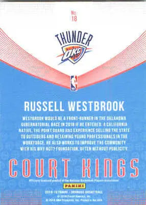 Russell Westbrook basketball card from 2018-19 Donruss Court Kings collection