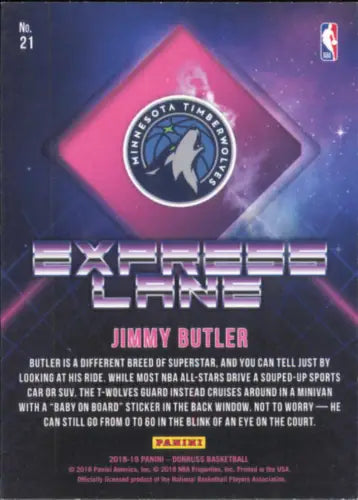 Basketball card back of 2018-19 Donruss Express Lane #21 Jimmy Butler Minnesota Timberwolves