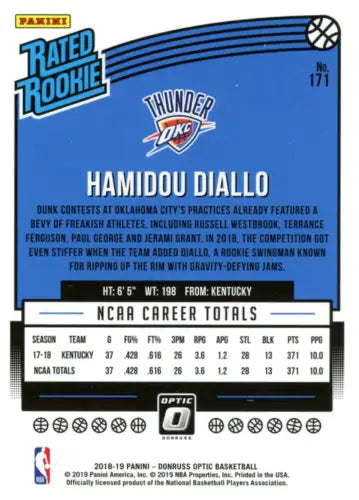 Hamidou Diallo Rookie Card from 2018-19 Donruss Optic for OKC Thunder