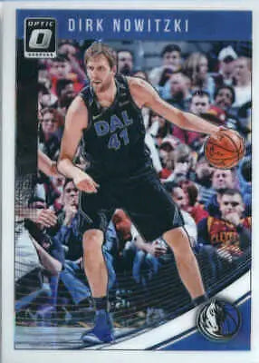 Basketball trading card of Dirk Nowitzki in black jersey from 2018-19 Donruss Optic