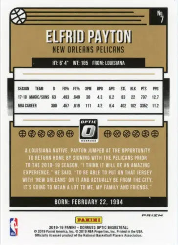 Elfrid Payton 2018-19 Donruss Optic Hyper Pink card New Orleans Pelicans NBA NM-MT