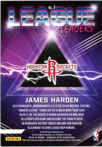 James Harden 2018-19 Donruss Optic League Leaders basketball card Houston Rockets NM-MT