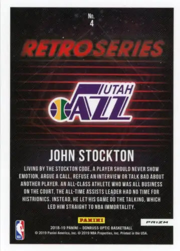 John Stockton basketball card from Donruss Optic Retro Series Fast Break Holo