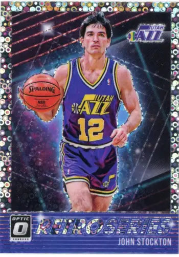 John Stockton basketball card from 2018-19 Donruss Optic Retro Series Fast Break Holo