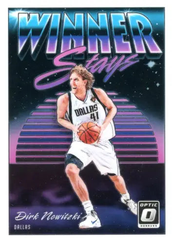 Retro Dallas Mavericks trading card of Dirk Nowitzki with Donruss Optic Winner text