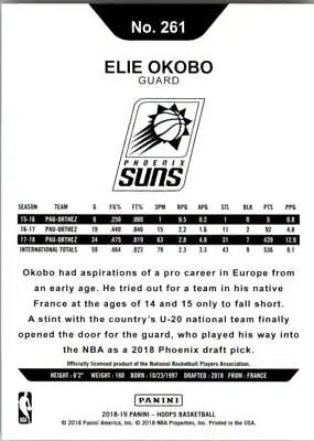 Elie Okobo Rookie Phoenix Suns Basketball Card 2018-19 Hoops #261 NM-MT