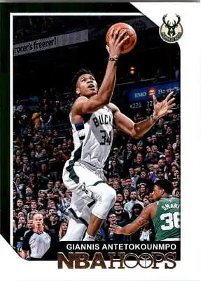 Giannis Antetokounmpo in action on 2018-19 Hoops Milwaukee Bucks basketball card