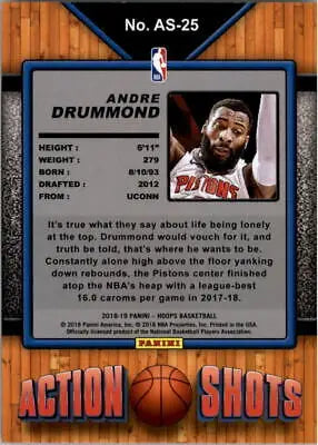 2018-19 Hoops Action Shots Andre Drummond Detroit Pistons Basketball Card NM-MT