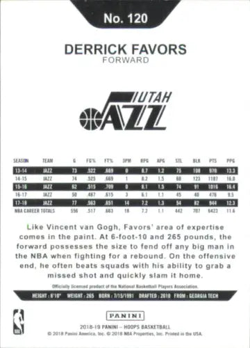 Derrick Favors 2018-19 Hoops Green #120 Utah Jazz Basketball Card /99 NM-MT