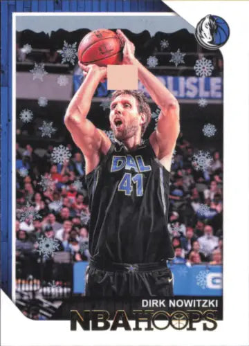 Basketball trading card of Dirk Nowitzki in black jersey, 2018-19 Hoops Winter edition