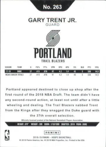 Gary Trent Jr Hoops Winter rookie card from the Portland Trail Blazers in NM-MT condition