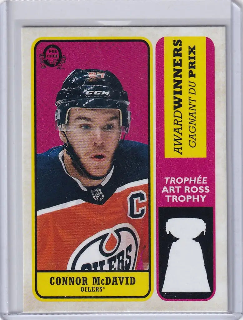 Hockey trading card of Award Winners Connor McDavid Edmonton Oilers in orange jersey