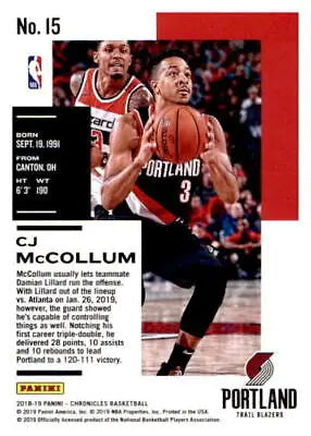 2018-19 Panini Chronicles CJ McCollum Portland Trail Blazers NBA Card for collectors