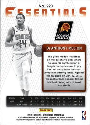 2018-19 Panini Chronicles DeAnthony Melton Rookie card from Suns NBA collection