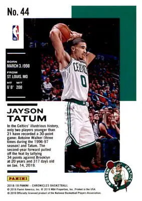 Jayson Tatum 2018-19 Panini Chronicles #44 NBA Basketball card in NM-MT condition