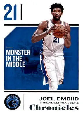 Joel Embiid basketball card from 2018-19 Panini Chronicles Philadelphia 76ers NM-MT