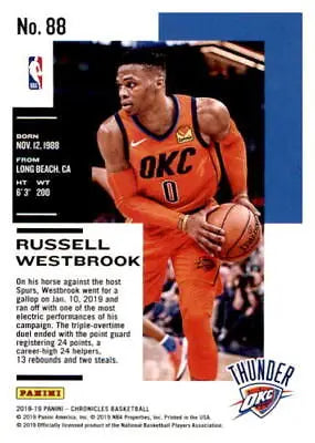 2018-19 Panini Chronicles #88 Russell Westbrook Oklahoma City Thunder basketball card