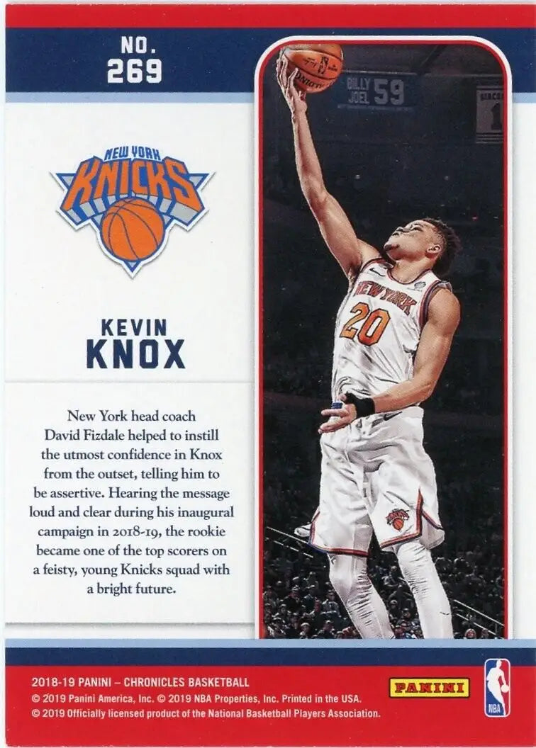 Kevin Knox basketball card from 2018-19 Panini Chronicles Marquee New York Knicks