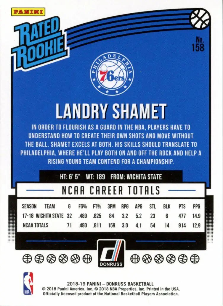 Landry Shamet Rated Rookie basketball card from 2018-19 Panini Donruss #158