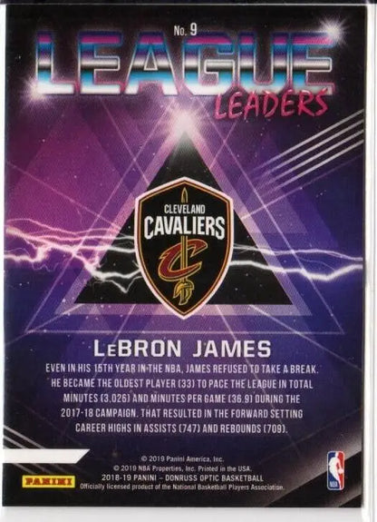 LeBron James basketball card from 2018-19 Panini Donruss Optic NBA League Leaders