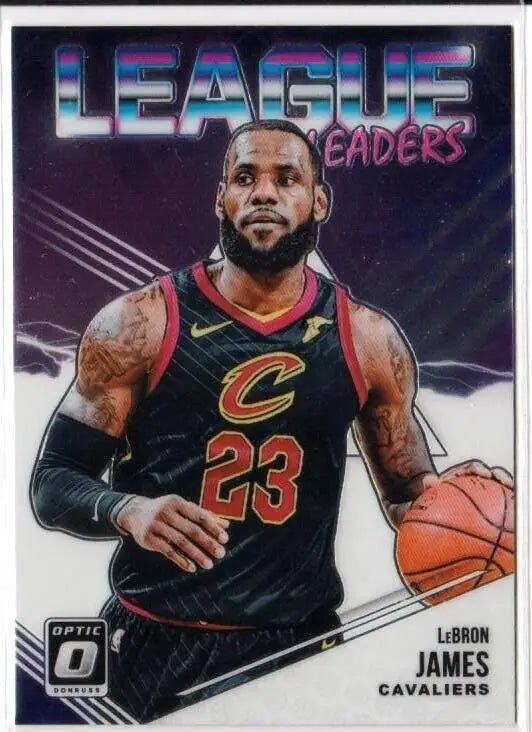 LeBron James basketball card from 2018-19 Panini Donruss Optic NBA League Leaders