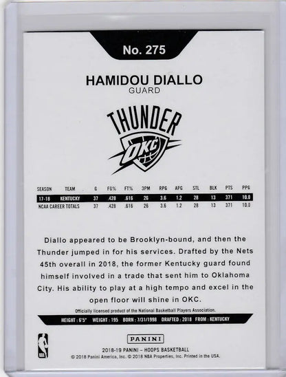 Hamidou Diallo Oklahoma City Thunder trading card from Panini NBA Hoops 2018-19