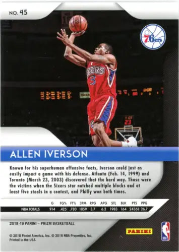 Allen Iverson 2018-19 Panini Prizm #45 Philadelphia 76ers Basketball Card NM-MT