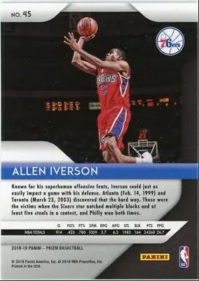 Allen Iverson basketball card from 2018-19 Panini Prizm Philadelphia 76ers #45