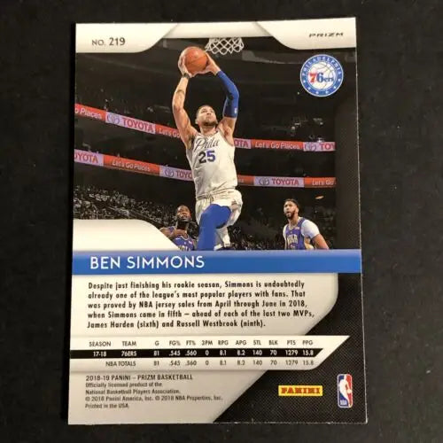 Ben Simmons basketball card from 2018-19 Panini Prizm Red White Blue NBA #219 NM