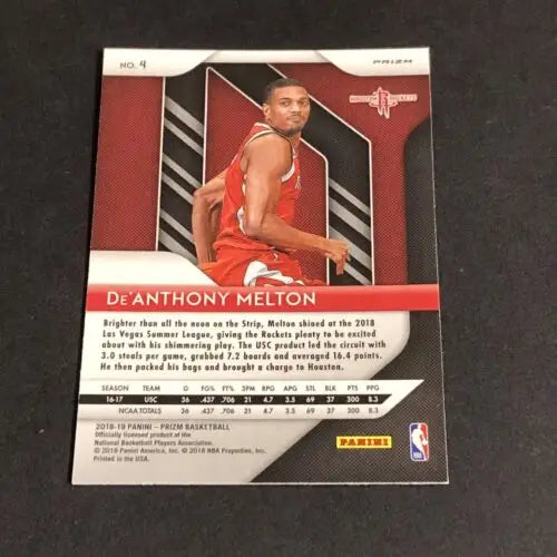 De’Anthony Melton Red White Blue Rookie Basketball Card Houston Rockets 2018-19 Panini Prizm