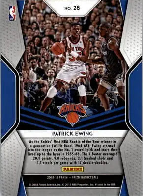 Basketball card of Patrick Ewing in 2018-19 Panini Prizm Dominance for New York Knicks