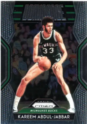 Kareem Abdul-Jabbar basketball card from 2018-19 Panini Prizm Dominance featuring the Bucks