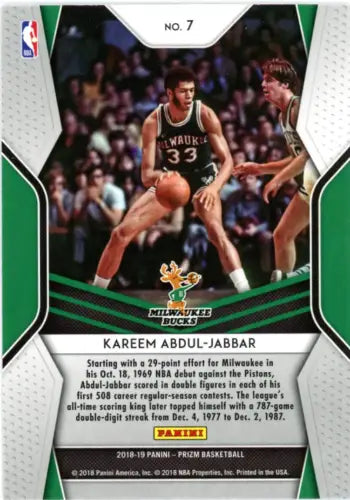 Kareem Abdul-Jabbar basketball card from 2018-19 Panini Prizm Dominance set