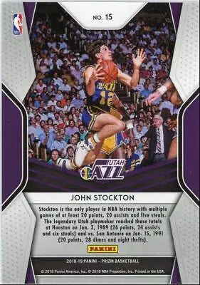 Basketball trading card of John Stockton, Panini Prizm Dominance, Utah Jazz #15